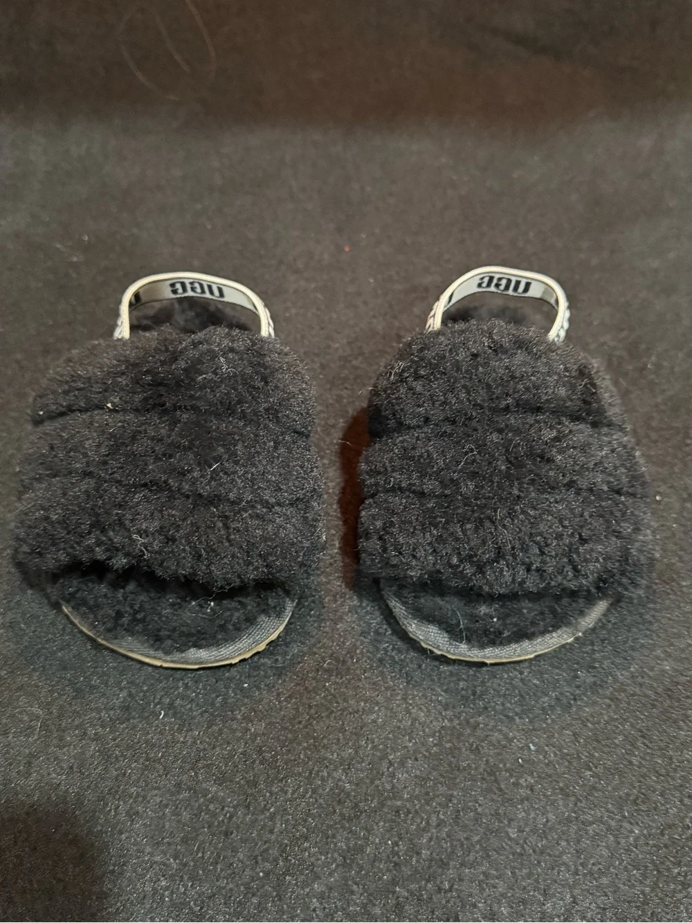 UGG Kids Black Fuzzy Slide Sandals
